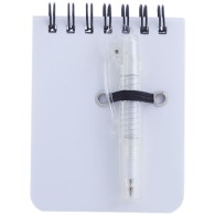 Bloc note à spirales avec couverture en plastique et stylo bille.70 × 95 × 7 mm