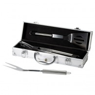 Coffret barbecue métal 3 accessoires: fourchette, pince, spatule