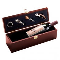 Coffret pour 1 bouteille de vin avec divers ustensiles en bois - 36,6 x 11,2 x