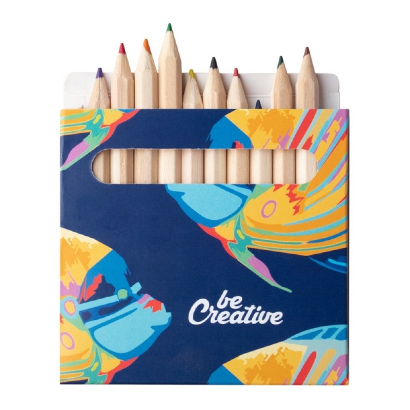 Set publicitaire de 12 crayons de couleur - Etui en bois