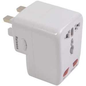 Adaptateur prise universelle publicitaire avec entrée USB. Input 100-125V 6A ou 220-250V 6A. ATTENTION