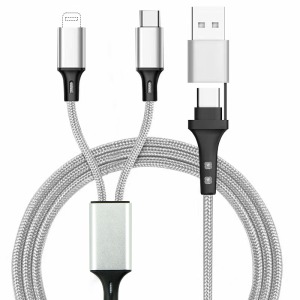 Câble de charge publicitaire 4 en 1 20W en matériaux recyclés - Silver