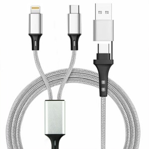 Câble de charge publicitaire 4 en 1 20W en matériaux recyclés - Silver