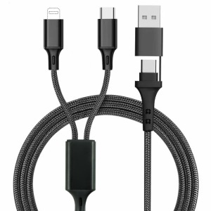 Câble de charge personnalisable 4 en 1 20W en matériaux recyclés - Noir