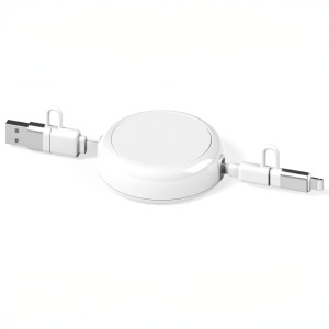 Câble personnalisable dérouleur 4 en 1 à charge rapide 20W en matériaux recyclés - Blanc
