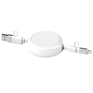 Câble personnalisable dérouleur 4 en 1 à charge rapide 20W en matériaux recyclés - Blanc