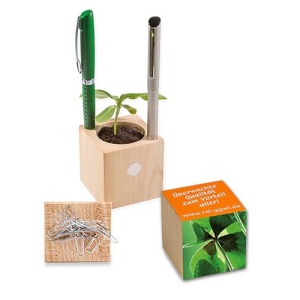 Cubo porta penne in legno - Bulbi di trifoglio a 4 foglie