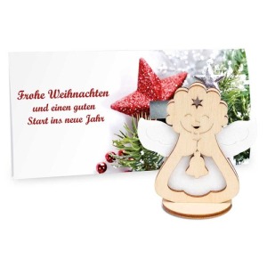 Carte de voeux Premium avec figurines feutrine et bois - Premium 4/0-c - Ange