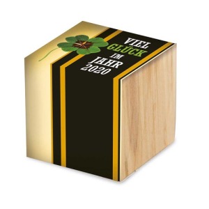 Pot cube bois Mini - Design standard - Trèfle à 4 feuilles personnalisable