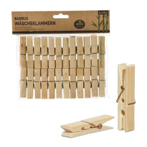 Pince à linge personnalisable en bambou naturel, lot de 24