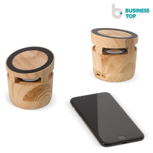 Enceinte publicitaire en bois avec chargeur sans fil