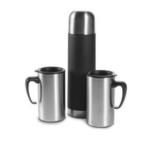 Set bouteille isotherme personnalisable 0,50L et de 2 mugs avec couvercle