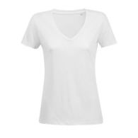 Camiseta fluida de mujer con cuello de pico - MOTION (Blanco)