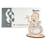 Tarjeta de felicitación Premium con figuritas de fieltro y madera - Premium 4/0-c - Muñeco de nieve