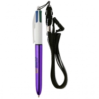 4-farbiger Bic-Stift mit Glanzkugelschreiber und Nackenband