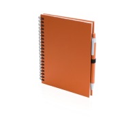 Recycled paper spiral notepad with hard cover pen