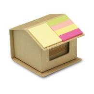 Boîte de bureau recyclée avec feuilles, notes repositionnables et marque-pages