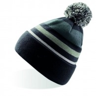 Striped cap with pompon