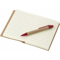 Cardboard notebook containing 80 lined sheets with pen