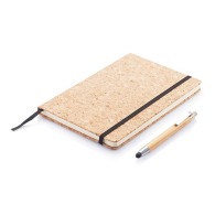 Carnet personnalisé de notes en liège avec stylo en bambou