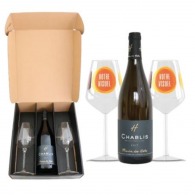 Boxed wine and glasses - white chablis