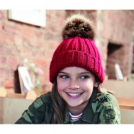 Junior Faux Fur Pom Pom Chunky Beanie - Children's hat with pompon