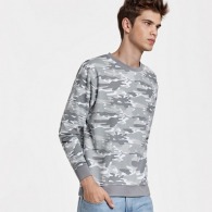MALONE - Camouflage print sweatshirt, round neck and coloured ribbing