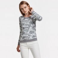 MALONE WOMAN - Sweat- shirt imprimé camouflage, col rond et liseré en côte couleur