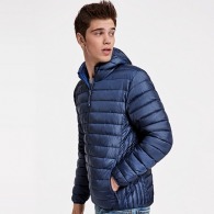 NORWAY - Men's quilted jacket with feather padding, fixed adjustable hood
