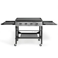 Gas griddle with 4 burners on a table