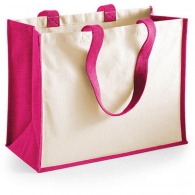 Two-tone jute shopping tote bag