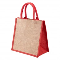 Jute shopping bag with cotton handles and coloured gussets