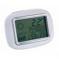 La estación meteorológica con el reloj digital de calor