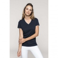T-Shirt aus Pikee-Strick mit V-Ausschnitt, Damen - Kariban
