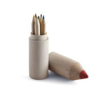 Photo de Tube en bois avec 6 crayons à papier de couleur
