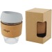 Lidan-Becher 360 ml aus Borosilikatglas mit Korkgriff und Silikondeckel Geschäftsgeschenk