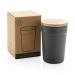 Taza de 300 ml de PP reciclado GRS con tapa de bambú FSC regalo de empresa
