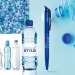 Kugelschreiber blau Schaft und Clip aus recyceltem Kunststoff rpet, ökologisches Gadget aus Recycling oder Bio Werbung