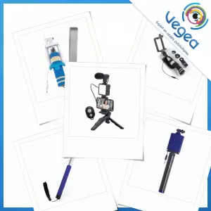 Aperçu de produits de type perche télescopique pour smartphone ou téléphone portable et selfie publicitaire personnalisé
