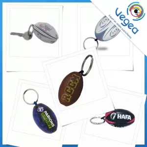 Porte-clés publicitaire ballon de rugby | Porte-clés ballons de rugby personnalisés avec logo | Goodies Vegea