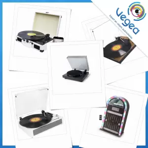 Tourne-disque ou platine vinyle publicitaire personnalisé avec votre logo | Goodies Vegea