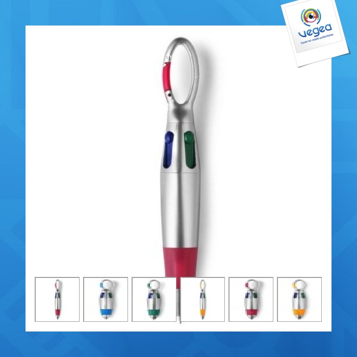 Stylo 4 couleurs avec logo avec mousqueton