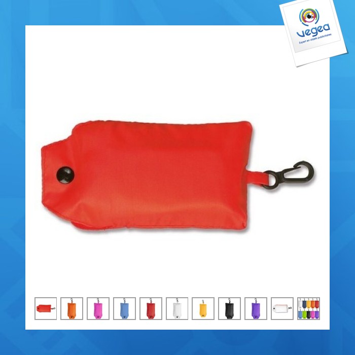 Sac shopping pliable personnalisé avec pochette et mousqueton