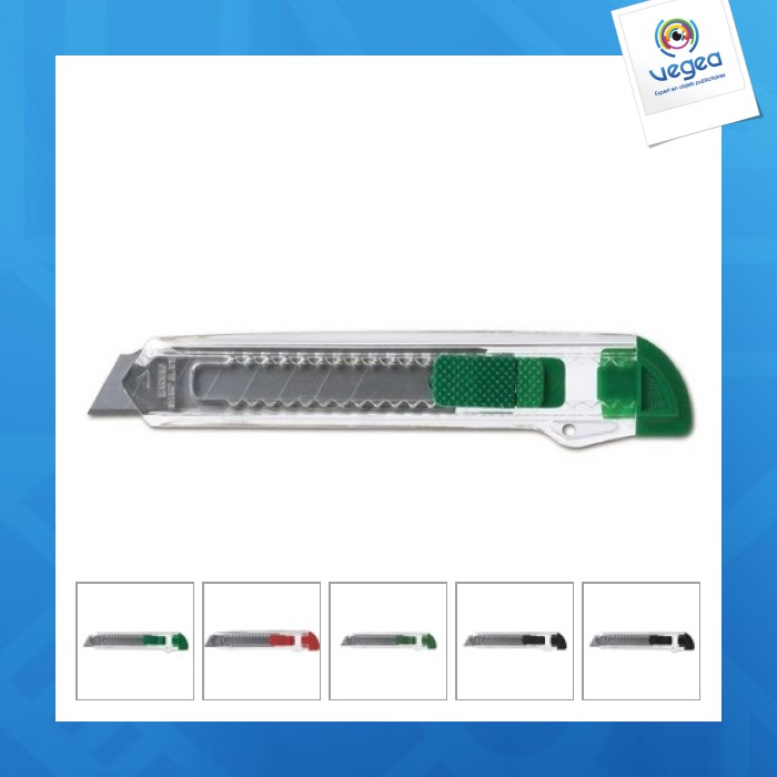 Cutter promotionnel translucide, 2,8cm de large, 7 lames