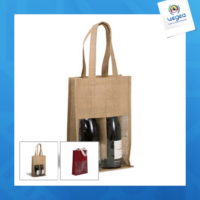 Sac porte-bouteille personnalisable en jute