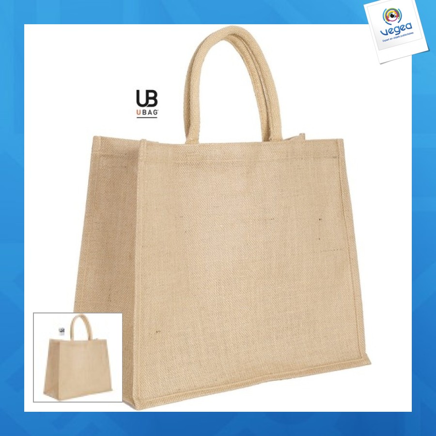 Grand sac personnalisable shopping en jute 43x34cm