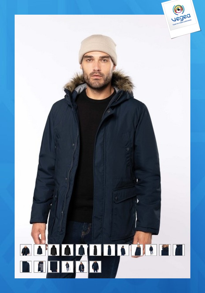 Parka promotionnelle matelassée avec capuche détachable en fausse fourrure