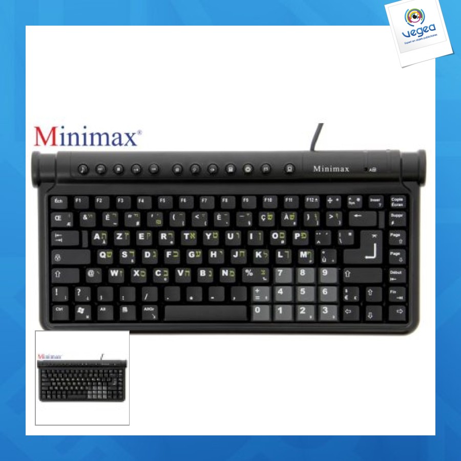 Clavier compact publicitaire minimax français-hébreu noir 2 ports usb
