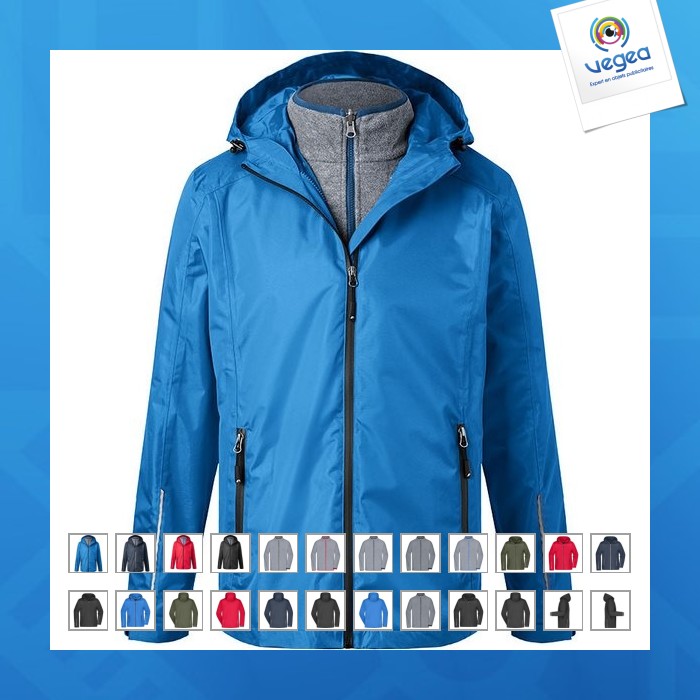 Veste coupe-vent publicitaire doublée 3 en 1 avec capuche