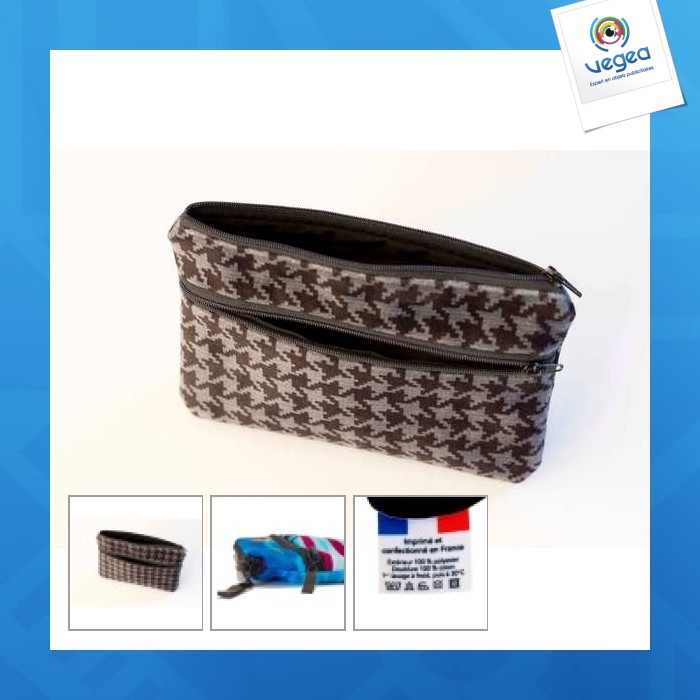 Trousse 2 zips 190x120 mm en velours avec doublure